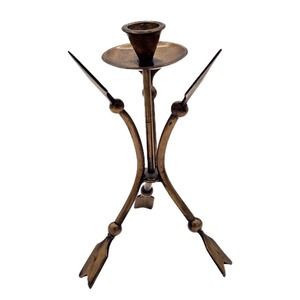 Single Bronze Metal Triple Arrow Candle Holder - Vintage Rustic Decor 8"
